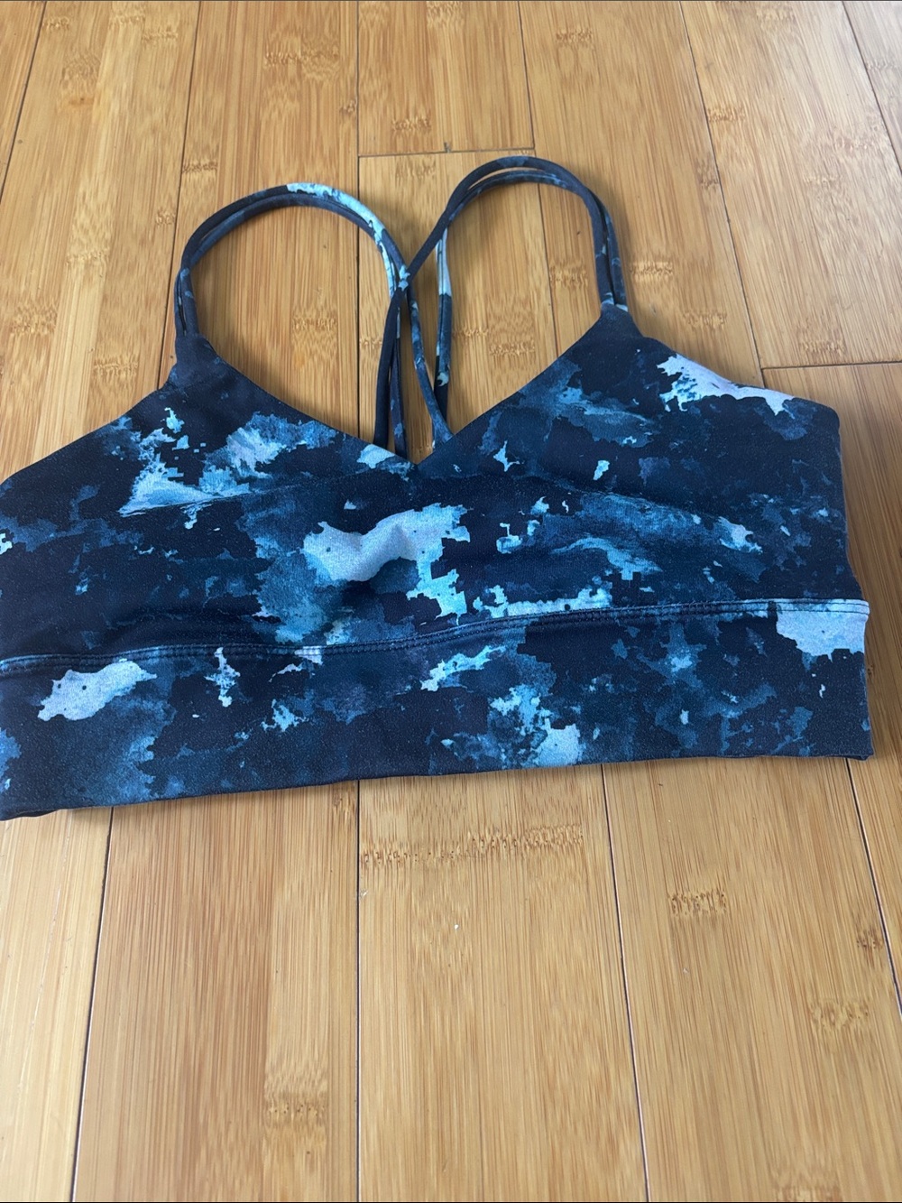JoyLab Black and Blue Marble Strappy Sports Bra